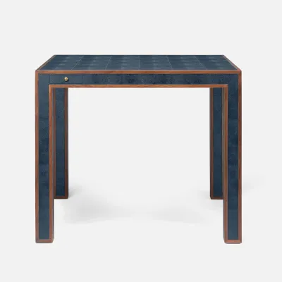 Kennedy Navy/Walnut Vintage Faux Shagreen/Veneer Game Table 36"L x 36"W x 30"H