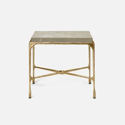 Owen Antiqued Gold Chiseled Iron/Crystal Stone Beige Side Table 24"L x 24"W x 22"H