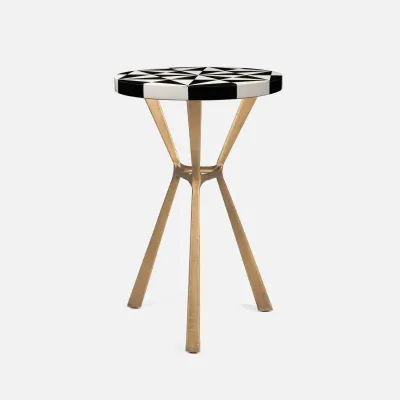 Paislee Aged Brass Iron/Black/White Resin Side Table 16"D x 24"H
