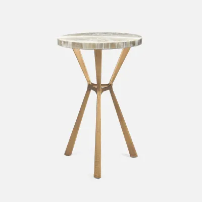 Paislee Aged Brass Iron/Gold Selenite Stone Side Table 16"D x 24"H
