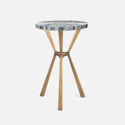 Paislee Aged Brass Iron/Silver Selenite Stone Side Table 16"D x 24"H