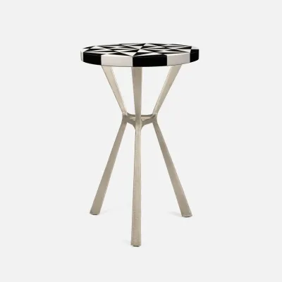 Paislee Aged Silver Iron/Black/White Resin Side Table 16"D x 24"H
