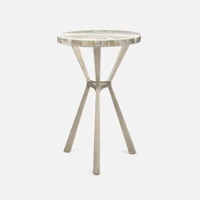 Paislee Aged Silver Iron/Gold Selenite Stone Side Table 16"D x 24"H