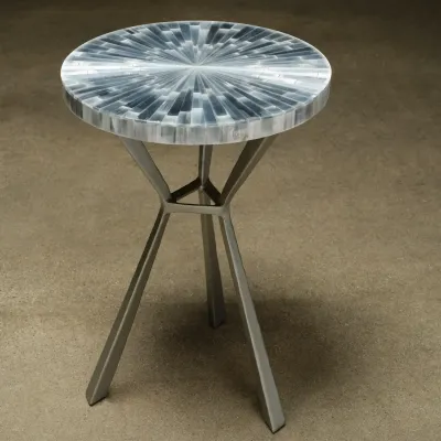 Paislee Aged Silver Iron/Silver Selenite Stone Side Table 16"D x 24"H