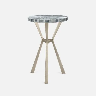 Paislee Aged Silver Iron/Silver Selenite Stone Side Table 16"D x 24"H