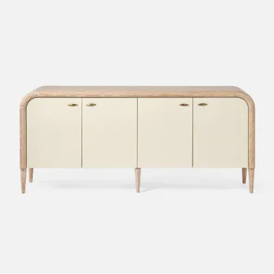 Pierre Buffet 72"L x 20"W x 32"H Off-White Vintage Faux Shagreen Whitewashed Oak