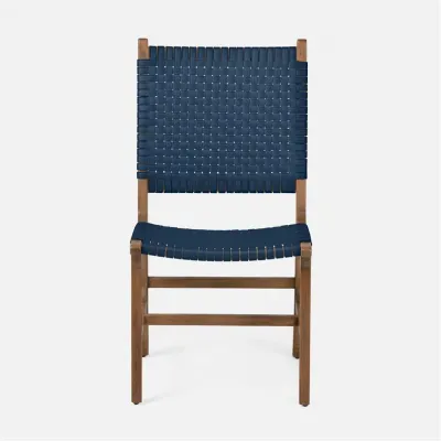 Rawley Indoor/Outdoor Side Chair 20 in W x 24 in D x 39 in H Flat Navy Faux Rattan Aged Natural Teak