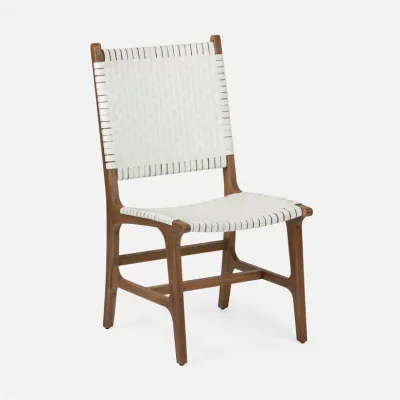 Rawley Indoor/Outdoor Side Chair 20 in W x 24 in D x 39 in H Flat White Faux Rattan Aged Natural Teak