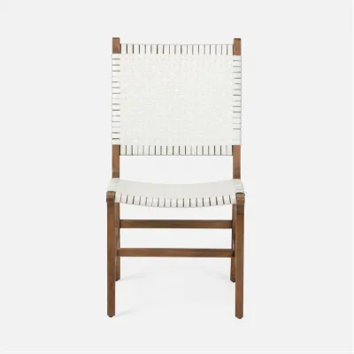 Rawley Indoor/Outdoor Side Chair 20 in W x 24 in D x 39 in H Flat White Faux Rattan Aged Natural Teak