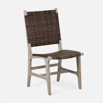 Rawley Indoor/Outdoor Side Chair 20 in W x 24 in D x 39 in H Walnut Faux Rattan Gray Teak