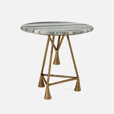 Sonny Dark Veined/Flat Gold White Marble/Textured Aluminum Side Table 24"D x 22"H