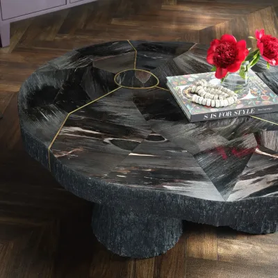 Sune Dark Mix/Black Matte Petrified Wood/Resin Coffee Table 48"L x 40"W x 17"H