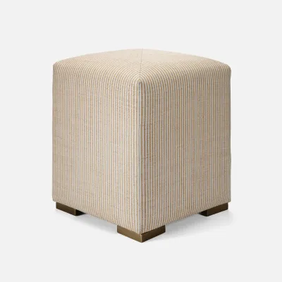 Winslow White/Natural Striped Raffia Stool 16"W x 16"D x 19"H