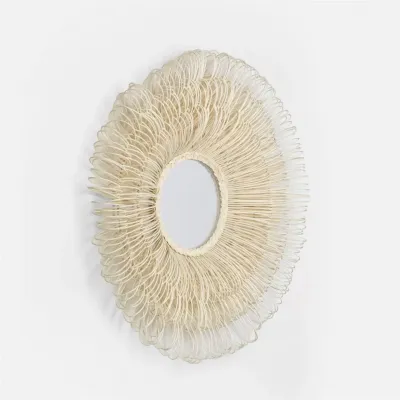 Adeera 44"D Natural White Cane Round Mirror