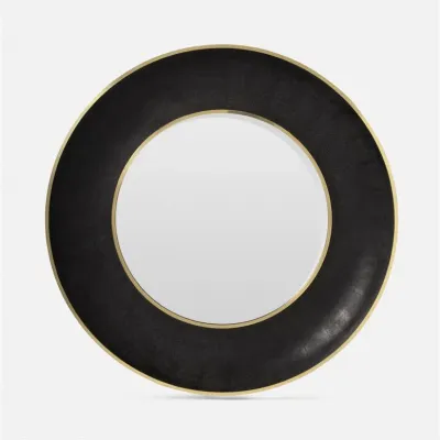 Armond Round Black/Brass Realistic Faux Shagreen/Metal Mirror