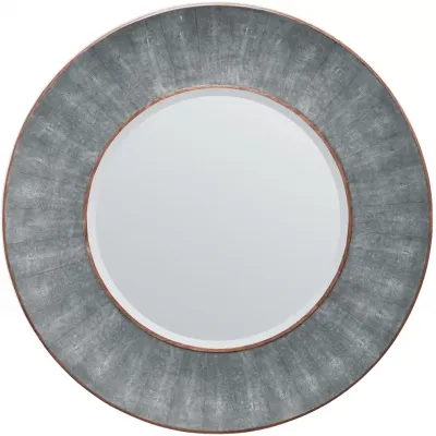 Armond Cool Gray/Walnut Realistic Faux Shagreen/Veneer Round Mirror