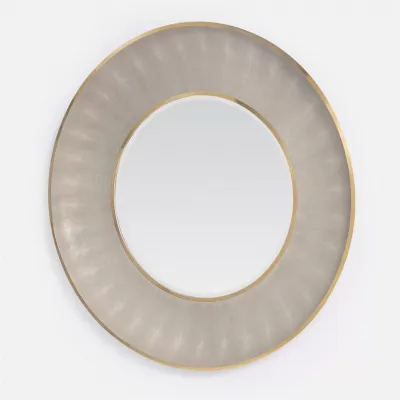 Armond Sand Brass Realistic Faux Shagreen Metal Round Mirror