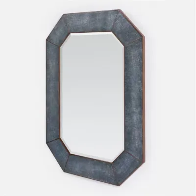 Elliott 35"W x 47"H Rectangular Metallic Denim Faux Linen Mirror