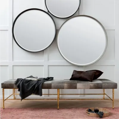 Emma Cool Gray Realistic Faux Shagreen Round Mirror