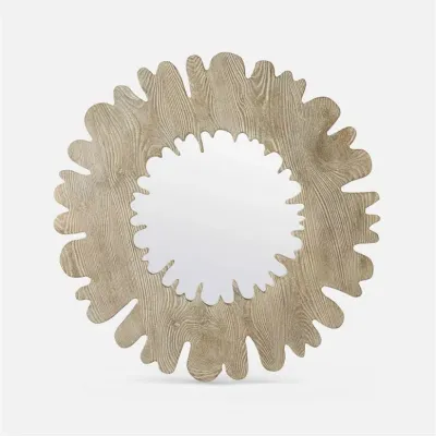 Gower 32"Diam Round Gray Pine Wood Mirror