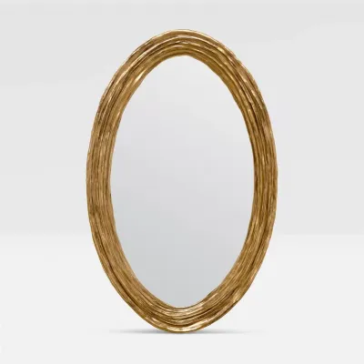 Hetty 30"W x 47"H Oval Antiqued Gold Leaf Resin Mirror