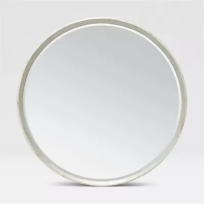 Thadeus 31"Diam Round Metalized Silver Wood Mirror