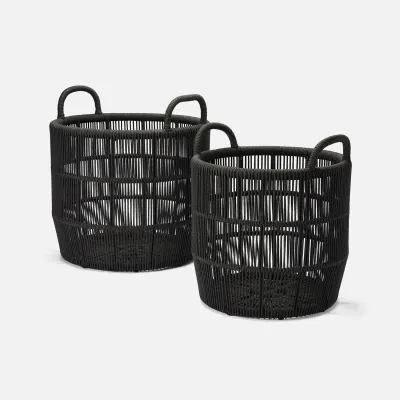 Alcoy Dark Charcoal Performance Rope Basket XL Rd 22"D x 24"H 25"D x 28"H Set of Two