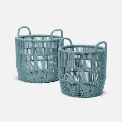 Alcoy Arctic Blue Performance Rope Basket XL Rd 22"D x 24"H 25"D x 28"H Set of Two