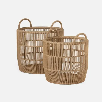 Alcoy Natural Twisted Faux Wicker Basket XL Rd 22"D x 24"H 25"D x 28"H Set of Two