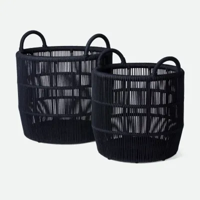 Alcoy Dark Navy Performance Rope Basket XL Rd 22"D x 24"H 25"D x 28"H Set of Two