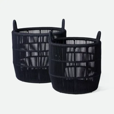 Alcoy Dark Navy Performance Rope Basket XL Rd 22"D x 24"H 25"D x 28"H Set of Two