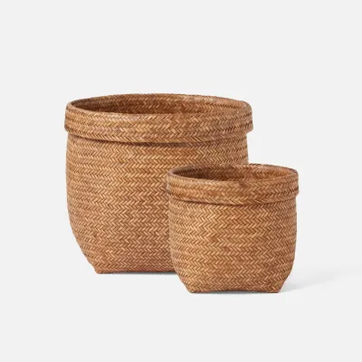 Caelan Umber Glazed Split Rattan Basket Set of Two