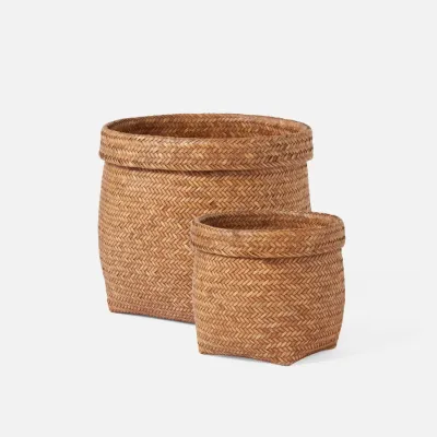 Caelan Umber Glazed Split Rattan Basket Set of Two