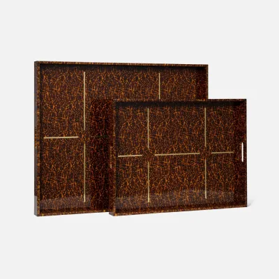 Milton High Gloss Faux Tortoise Tray XL Rect Set of Two