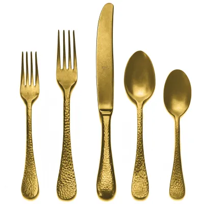 Epoque Pewter Oro Gold 5-Pc Setting (Table Fork, Table Knife, Dessert Spoon, Dessert Fork, USA Coffee Spoon)