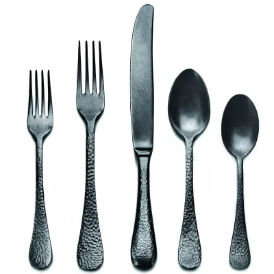 Epoque Oro Gold Nero Pewter 5-Pc Setting (Table Fork, Table Knife, Dessert Spoon, Dessert Fork, USA Coffee Spoon)