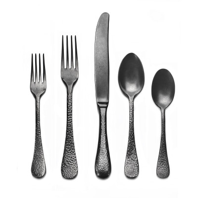Epoque Oro Gold Nero Pewter 5-Pc Setting (Table Fork, Table Knife, Dessert Spoon, Dessert Fork, USA Coffee Spoon)