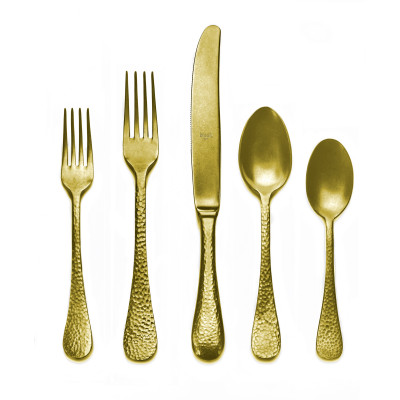 Epoque Pewter Oro Gold 5-Pc Setting (Table Fork, Table Knife, Dessert Spoon, Dessert Fork, USA Coffee Spoon)