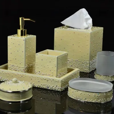 Caviar Cream Pearl Enamel/Gold Trim Bath Accessories