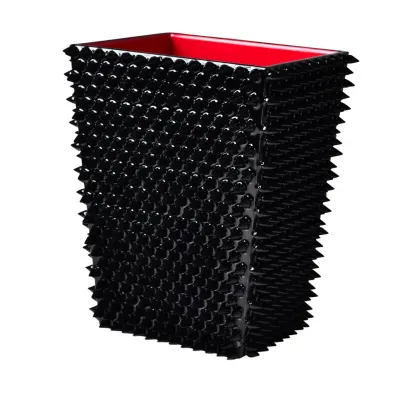 Quill Black Spikes with Black Enamel/Red Trim  Straight Wastebasket + Liner (8.75"L x 7"W x 11.5"H)