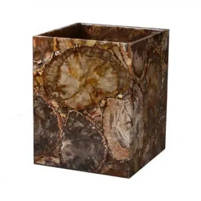 Taj Premium Gemstone Petrified Wood  Wastebasket + Liner (8"L x 8"W x 10"H)