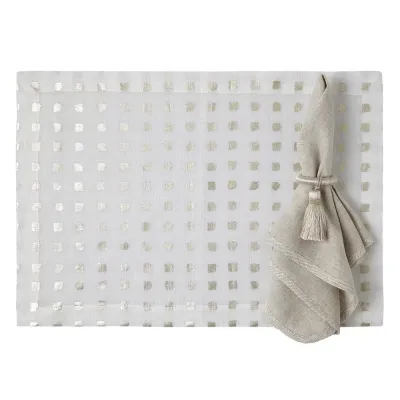 Milano Beige with Silver Trim Set of 4 Placemats 14 x 20 in