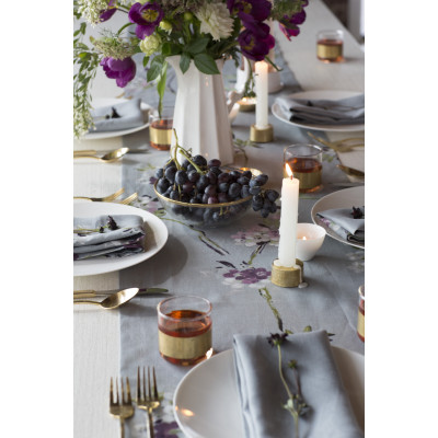 Positano Gray with Floral Pattern Tablecloth 90 in Round