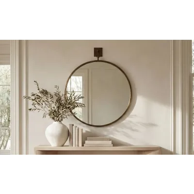 Cameo Aged Brass Round Mirror