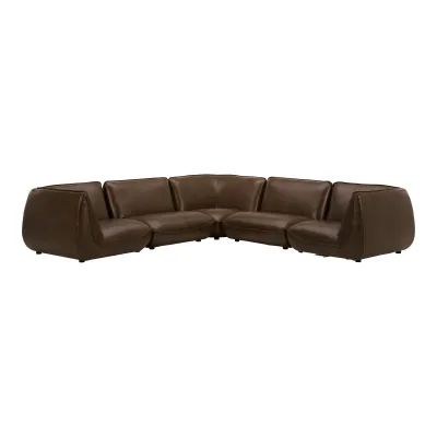 Zeppelin Classic L-Shaped Modular Leather Sectional Toasted Hickory