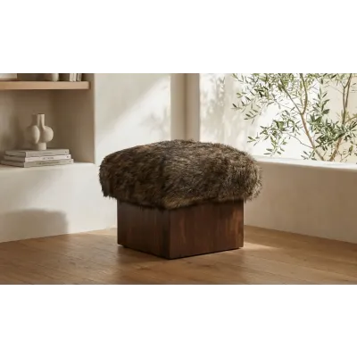 Serge Brown Faux Fur Ottoman