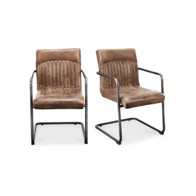 Ansel Arm Chair Grazed Brown Leather - Set Of Two