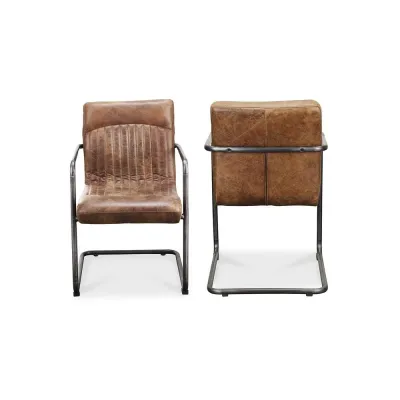 Ansel Arm Chair Grazed Brown Leather - Set Of Two