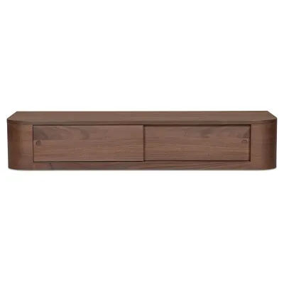 Round Walnut Off Floating Console Table
