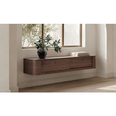 Round Walnut Off Floating Console Table